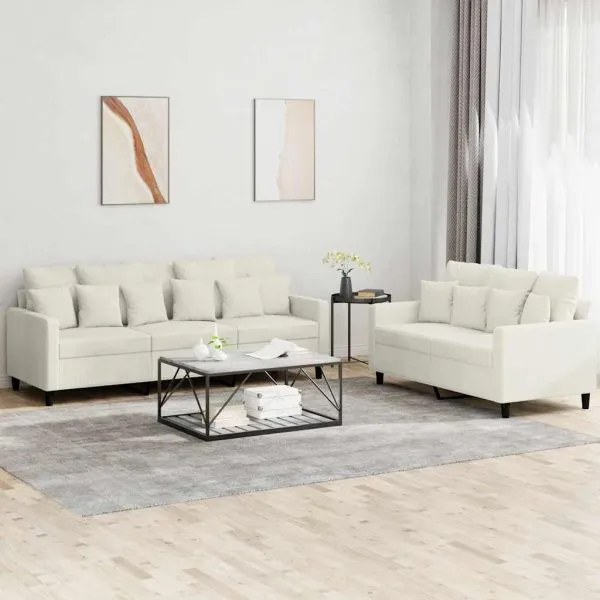Set de canapele cu perne, 2 piese, crem, catifea