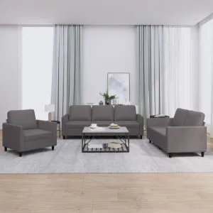 Set de canapele cu perne, 3 piese, gri, piele ecologică