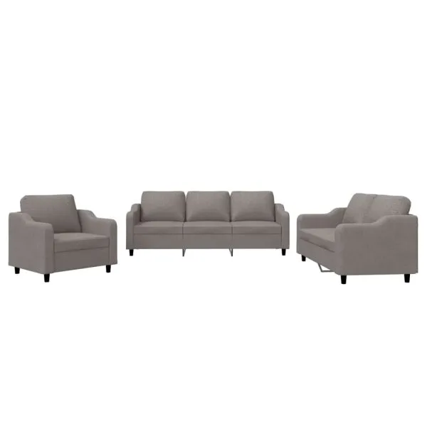 Set de canapea cu perne, 3 piese, gri taupe, material textil