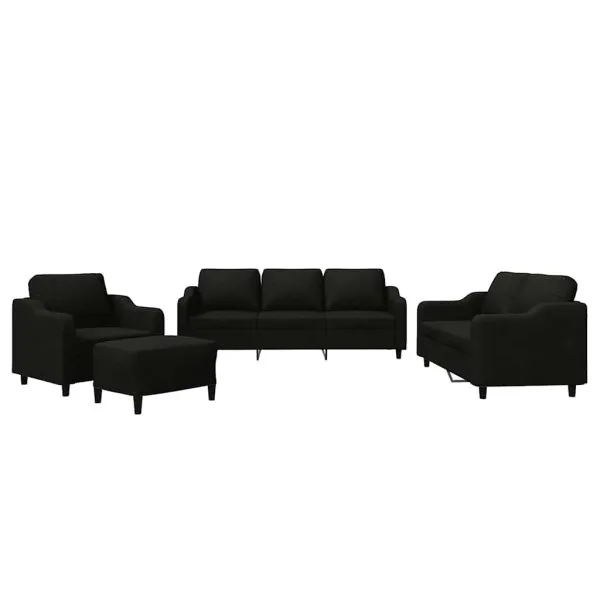 Set de canapele cu perne, 4 piese, negru, textil