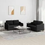 Set de canapele cu perne, 2 piese, negru, textil