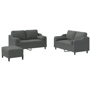 Set de canapele cu perne, 3 piese, gri închis, textil