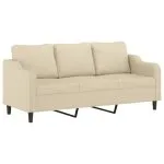 Set de canapele cu perne, 3 piese, crem, textil