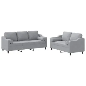 Set de canapele cu perne, 2 piese, gri deschis, material textil