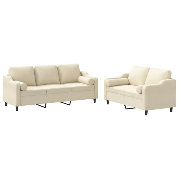 Set de canapele cu perne, 2 piese, crem, material textil
