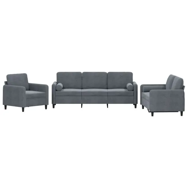 Set canapea cu perne, 3 piese, gri închis, catifea