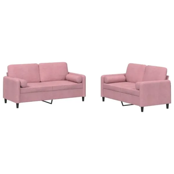 Set canapea cu perne, 2 piese, roz, catifea