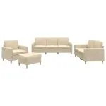Set de canapele cu perne, 4 piese, crem, textil