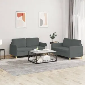 Set de canapele cu perne, 2 piese, gri închis, textil