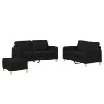 Set de canapele cu perne, 3 piese, negru, textil