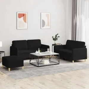 Set de canapele cu perne, 3 piese, negru, textil