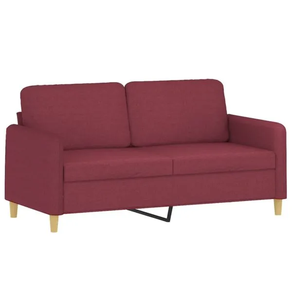 Set canapea cu perne, 3 piese, roșu vin, material textil
