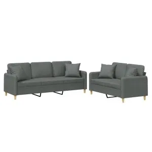 Set de canapele cu perne, 2 piese, gri închis, material textil