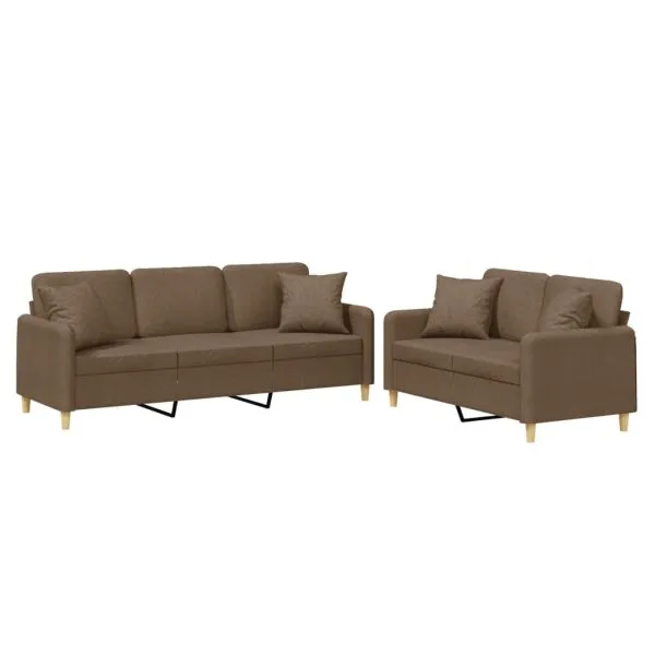 Set de canapele cu perne, 2 piese, maro, textil