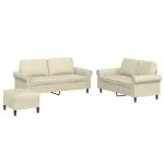 Set de canapele cu perne, 3 piese, crem, piele ecologică