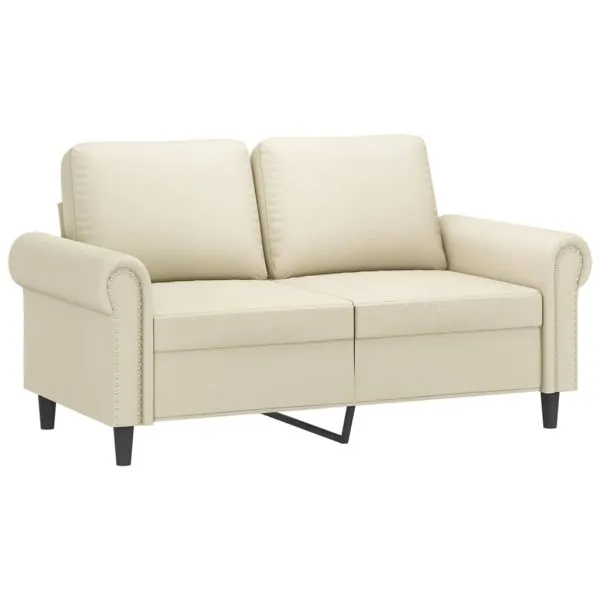 Set de canapele cu perne, 3 piese, crem, piele ecologică
