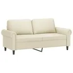 Set de canapele cu perne, 3 piese, crem, piele ecologică