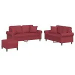 Set de canapele cu perne, 2 piese, roșu vin, piele ecologică