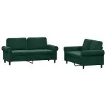 Set de canapele cu perne, 2 piese, verde închis, catifea