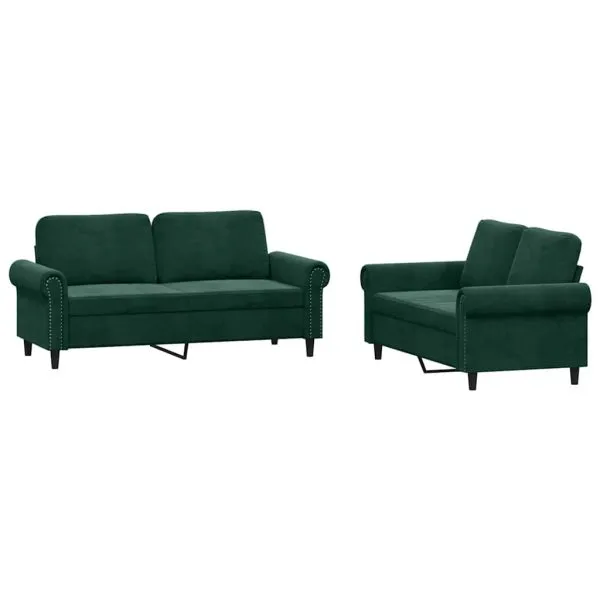 Set de canapele cu perne, 2 piese, verde închis, catifea