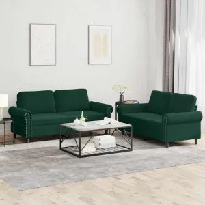 Set de canapele cu perne, 2 piese, verde închis, catifea