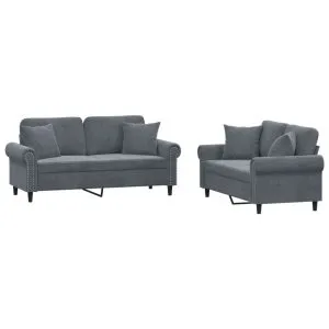 Set canapea cu perne, 2 piese, gri închis, catifea