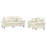 Set de canapele cu perne, 2 piese, crem, catifea