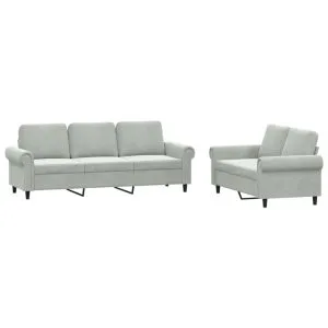 Set de canapele cu perne, 2 piese, gri deschis, catifea