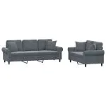 Set canapea cu perne, 2 piese, gri închis, catifea