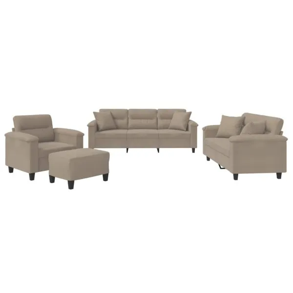 Set de canapele cu perne, 4 piese, gri taupe, microfibră