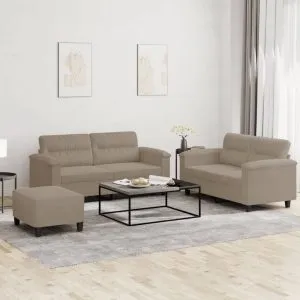 Set de canapele cu perne, 3 piese, gri taupe, microfibră