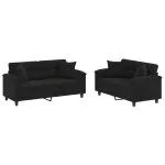 Set de canapele cu perne, 2 piese, negru, microfibră