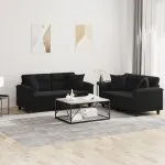 Set de canapele cu perne, 2 piese, negru, microfibră