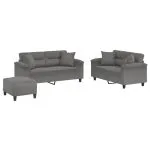 Set de canapele cu perne, 3 piese, gri închis, microfibră