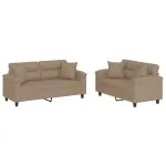Set de canapele cu perne, 2 piese, cappuccino, piele ecologică