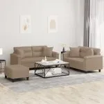 Set de canapele cu perne, 3 piese, cappuccino, piele ecologică