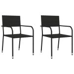 Set mobilier de grădină, 3 piese, negru, poliratan și oțel
