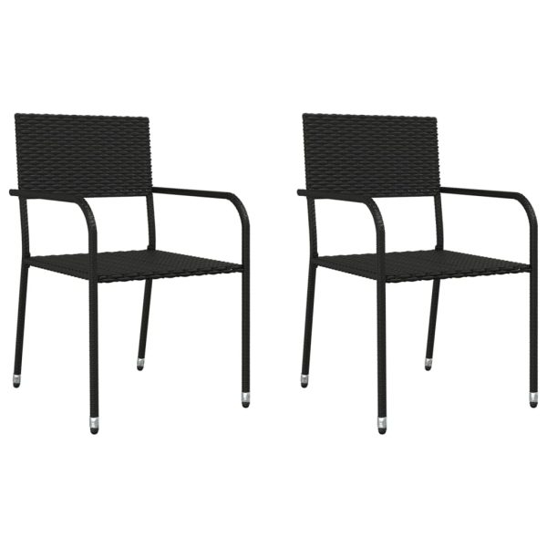 Set mobilier de grădină, 3 piese, negru, poliratan și oțel