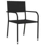 Set mobilier de grădină, 3 piese, negru, poliratan și oțel