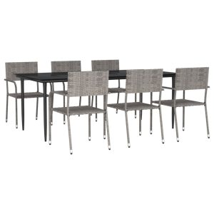 Set mobilier de grădină, 7 piese, gri&negru, poliratan și oțel