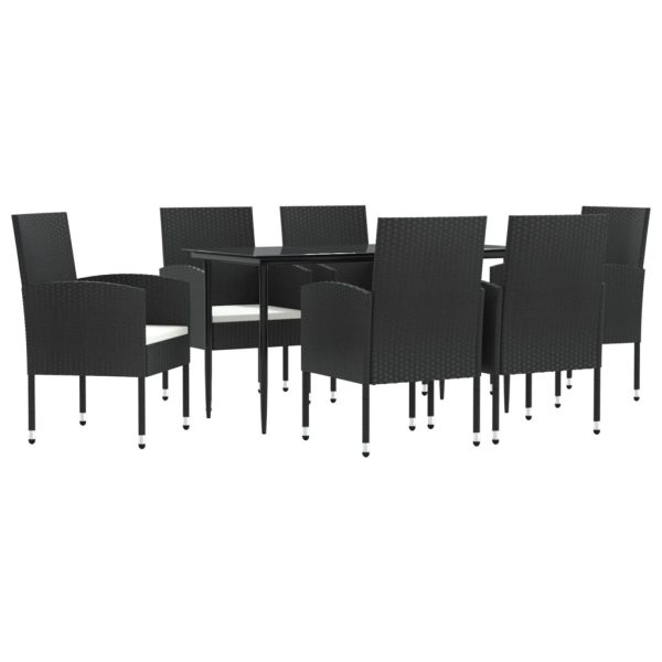 Set mobilier de grădină, 7 piese, negru, poliratan și oțel