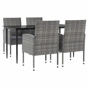 Set mobilier de grădină, 5 piese, gri&negru, poliratan și oțel