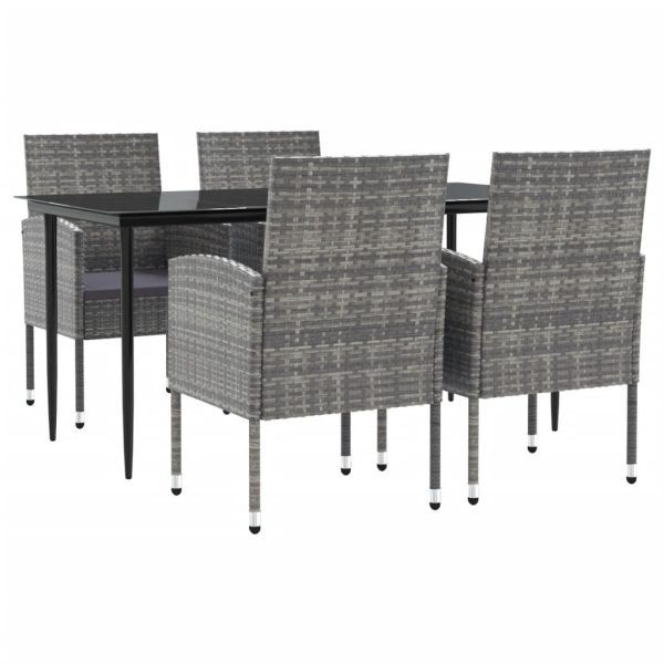 Set mobilier de grădină, 5 piese, gri&negru, poliratan și oțel