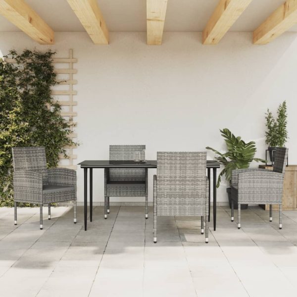 Set mobilier de grădină, 5 piese, gri&negru, poliratan și oțel