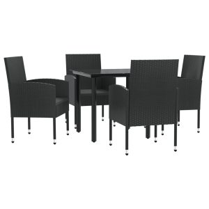 Set mobilier de grădină, 5 piese, negru, poliratan și oțel