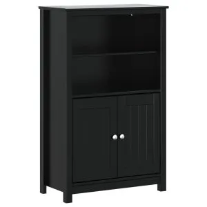 Dulap de baie BERG, negru, 69,5x34x110 cm, lemn masiv de pin