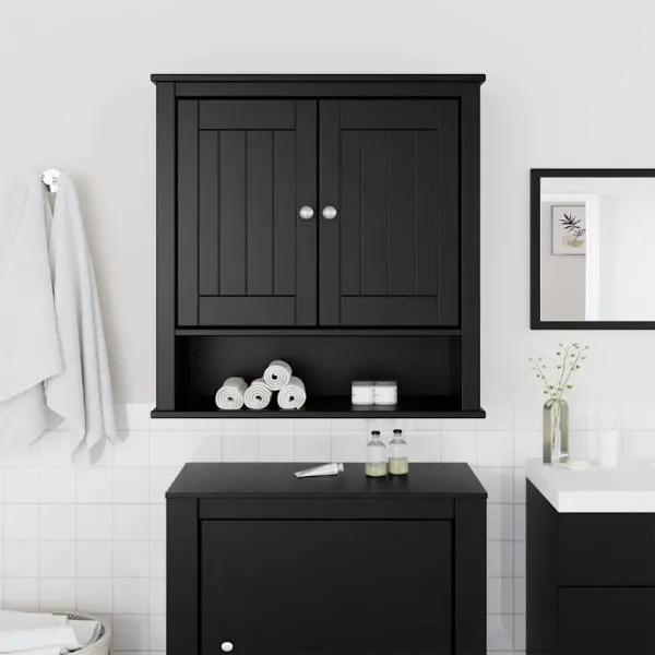Dulap de baie de perete „BERG” negru 69,5x27x71,5 cm lemn masiv