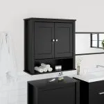 Dulap de baie de perete „BERG” negru 69,5x27x71,5 cm lemn masiv