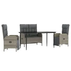 Set mobilier de grădină cu perne, 4 piese, gri, poliratan
