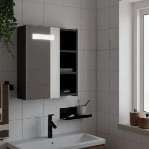Dulap cu oglindă de baie cu LED, negru, 45x13x52 cm